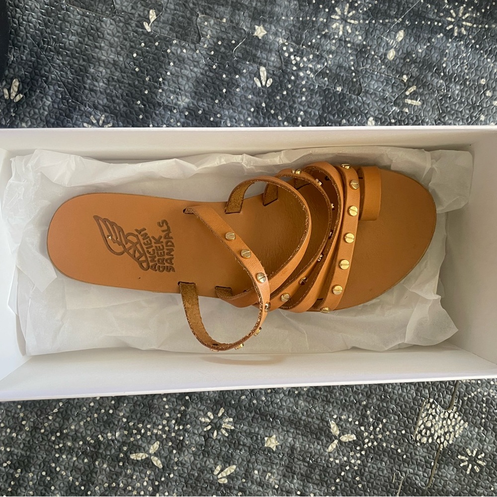Ancient Greek Sandals Tan Leather Studded Sandals